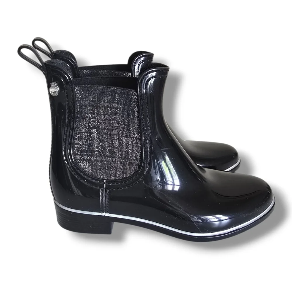 Like New 🩶🖤 Lemon Jelly Sardenha Wellington Black Rubber Glossy Glitter Boots - Picture 7 of 16